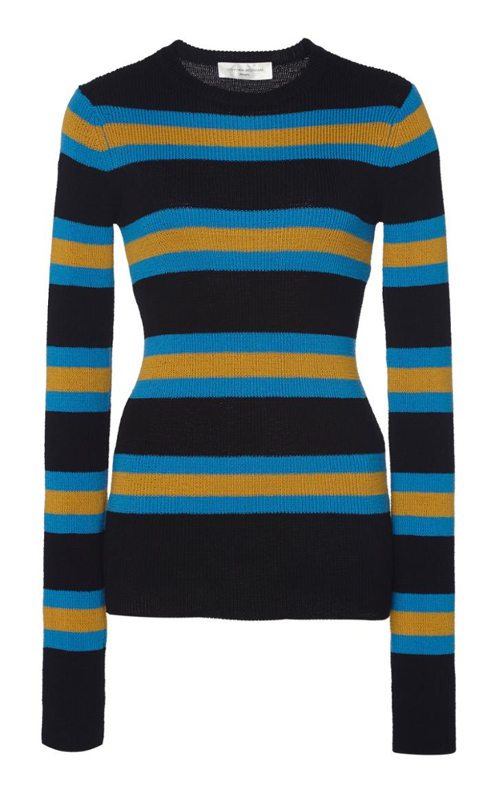 Moda Operandi Victoria Beckham Slim Fit Striped Cotton Crewneck Top Size: Xs