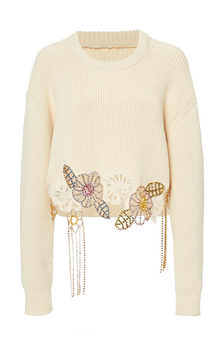 Moda Operandi Area Crystal Embellished Cropped Ribbed-knit Sweater Size: Xs