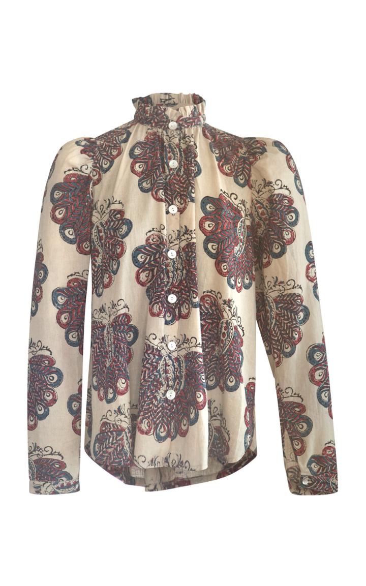 Moda Operandi Alix Of Bohemia Annabel Puff-sleeve Peacock-printed Cotton Top