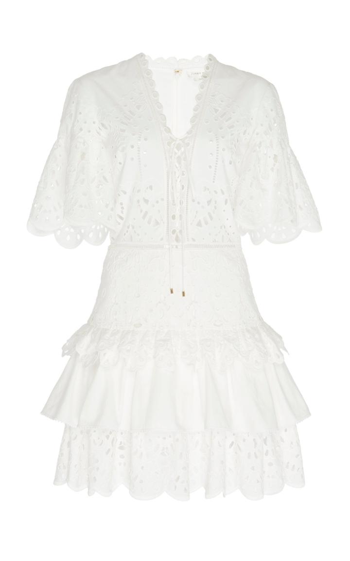 Zuhair Murad Prado Lace-up Broderie Anglaise Mini Dress