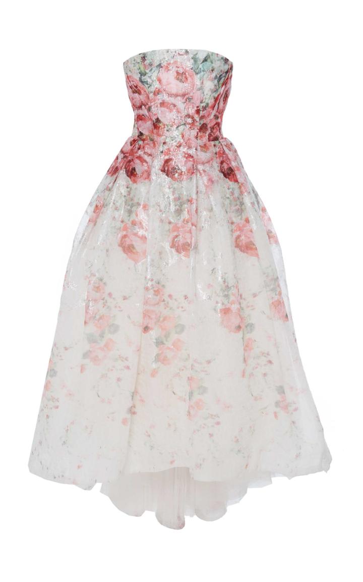 Monique Lhuillier Rose Cloqu Jacquard Gown