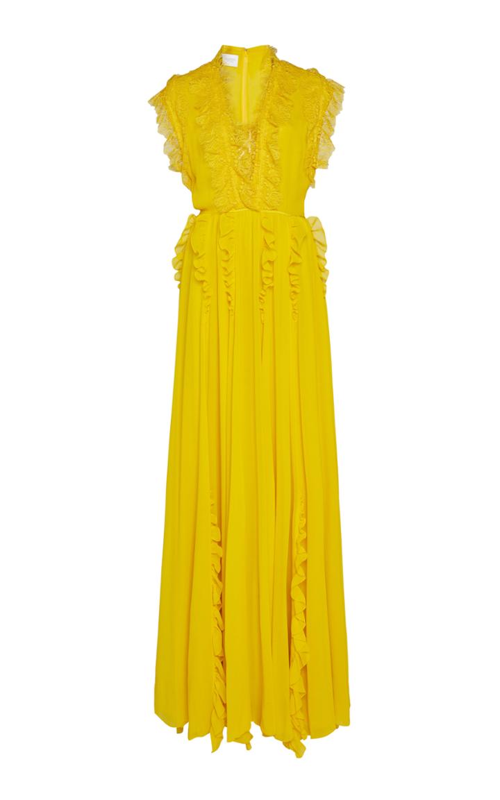 Giambattista Valli Ruffled Lace-trimmed Silk-chiffon Gown