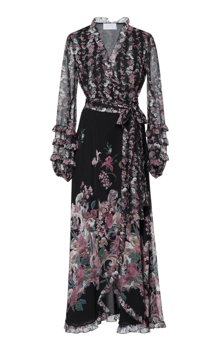 Luisa Beccaria Georgette Printed Flowers Wrap Dress