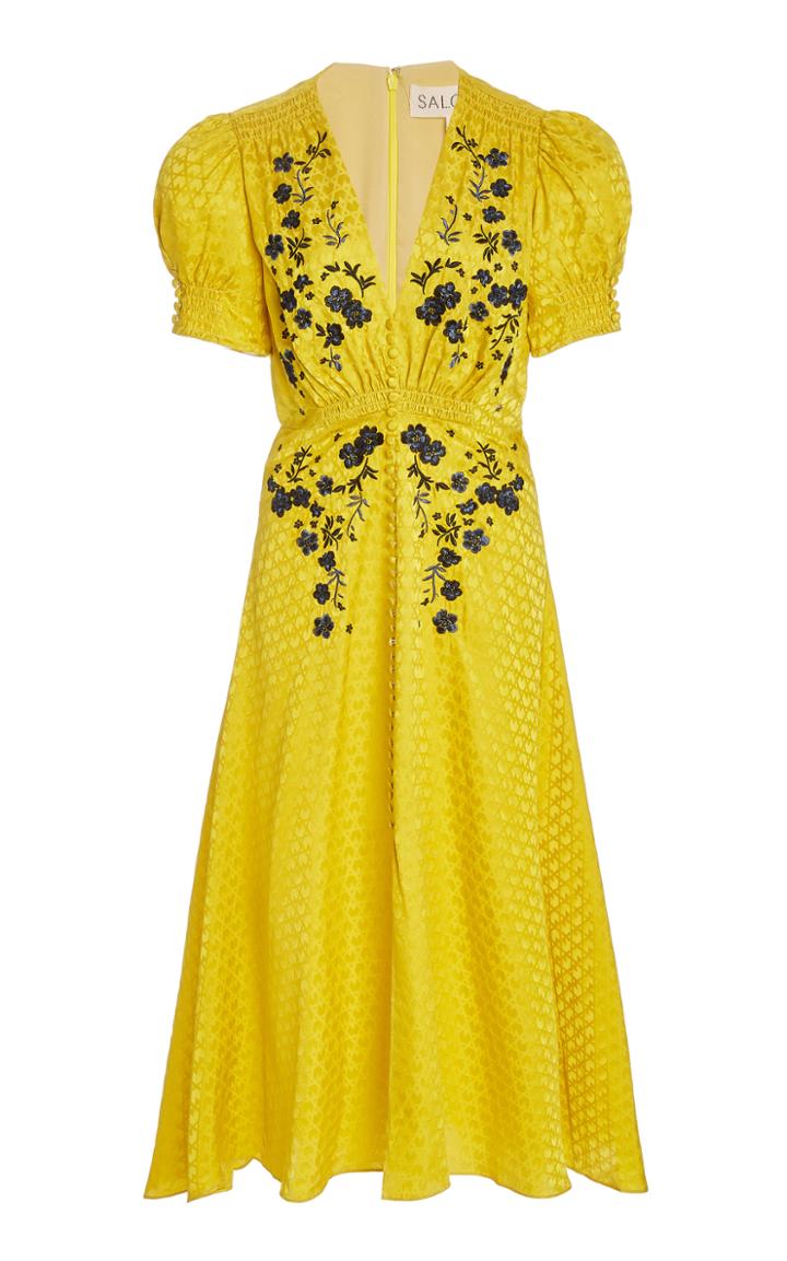 Moda Operandi Saloni Lea Embroidered Silk Dress