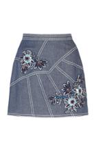 Andrew Gn Floral-embroidered Denim Skirt