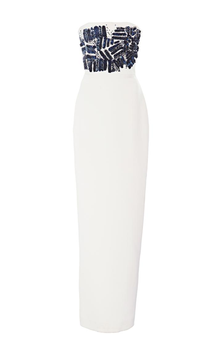 Romona Keveza Beaded Strapless Silk Column Gown