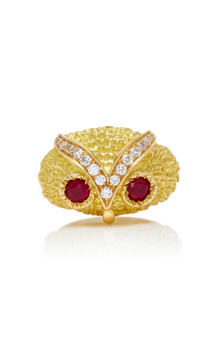 Yvonne Leon Owl Ring With Ruby