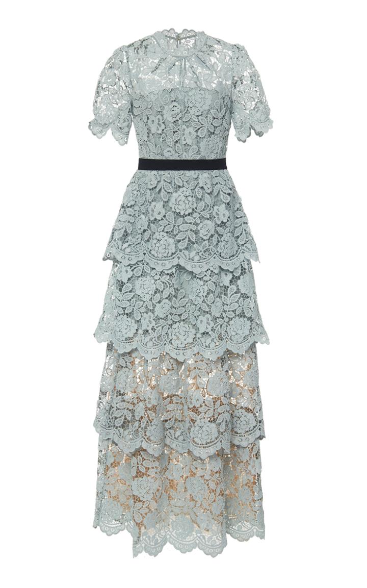 Self Portrait Tiered Guipure Lace Maxi Dress