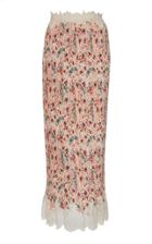 Paco Rabanne Lace-trimmed Floral-print Crepe De Chine Skirt