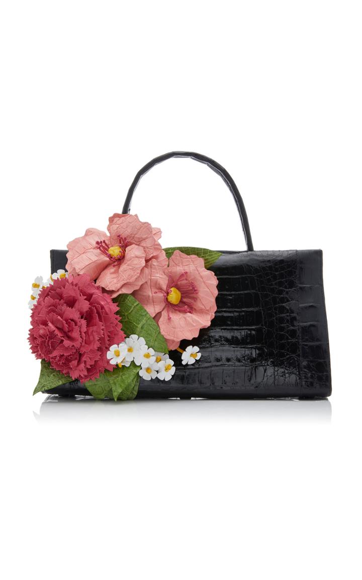 Nancy Gonzalez Wallis Small East West Crocodile And Straw Bag