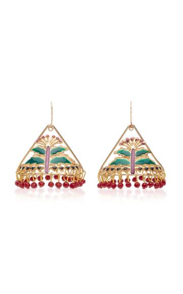 Betina De Luca Tenda Gold-plated, Enamel And Ruby Earrings