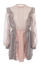 Alberta Ferretti Silk Ruffle Bishop Sleeve Mini Dress
