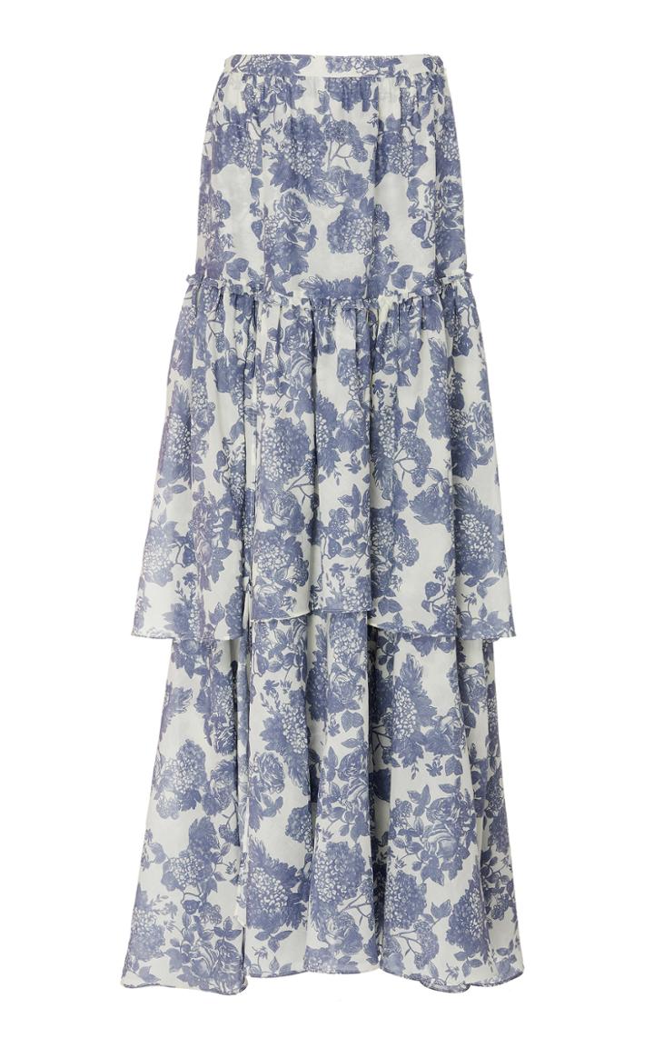 Loveshackfancy Andrea Tiered Floral-print Cotton And Silk-blend Maxi Skirt