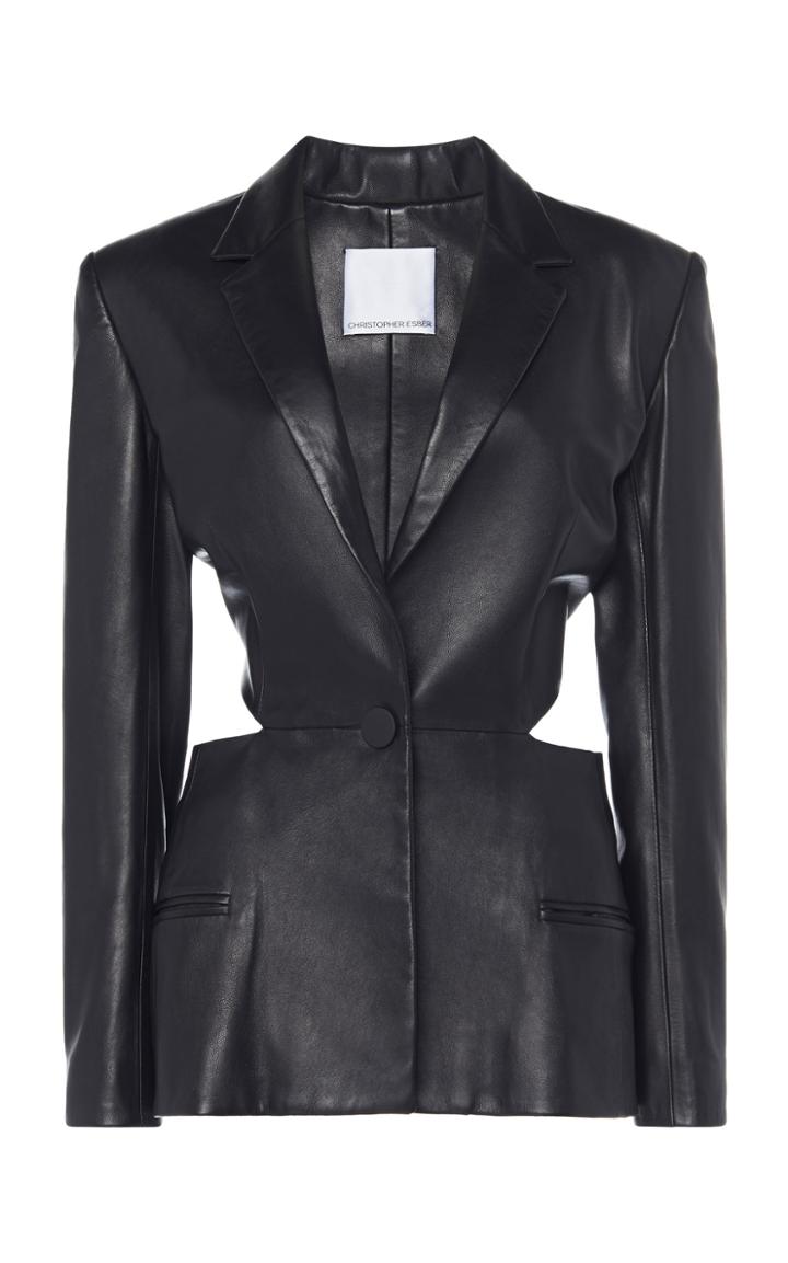 Moda Operandi Christopher Esber Loophole Tie Back Leather Blazer Size: 8