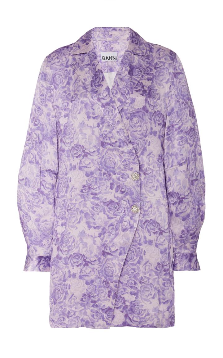 Ganni Heavy Satin Wrap Floral Mini Dress