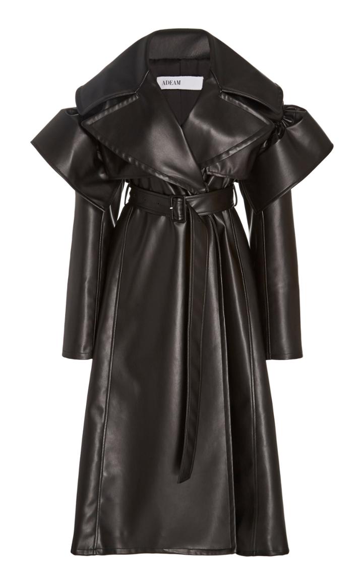 Adeam Ruffle Faux Leather Trench Coat