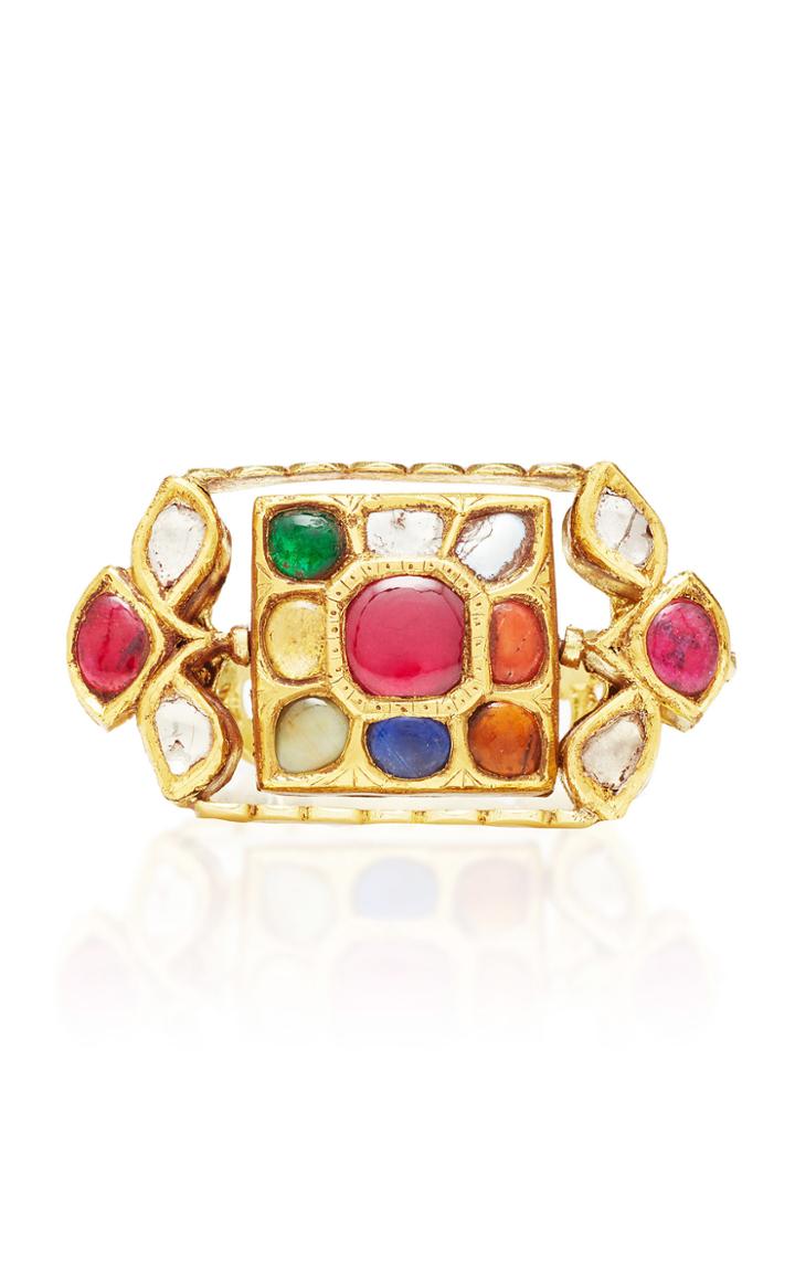 Sanjay Kasliwal Navratna 22k Gold And Gemstone Swivel Ring