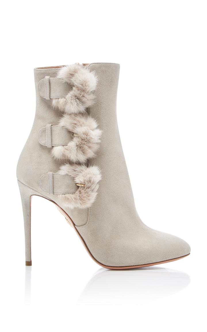 Aquazzura Sinatra Fur-trimmed Suede Ankle Boots