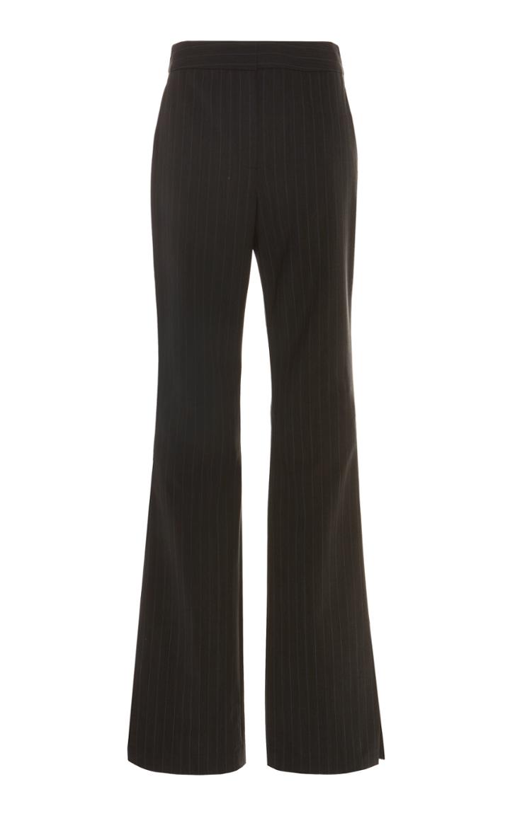 Tibi Jamie Pinstriped Slit-detailed Wool-blend Bootcut Pants