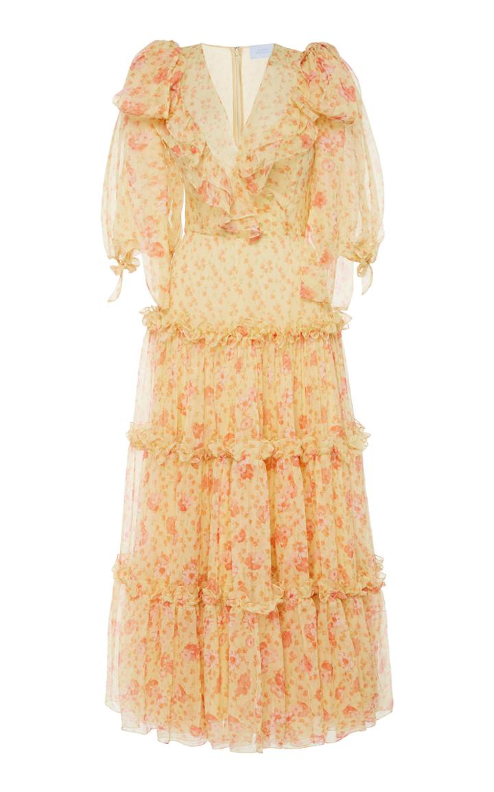 Luisa Beccaria Ruffle Front Chiffon Midi Dress