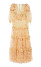 Luisa Beccaria Ruffle Front Chiffon Midi Dress