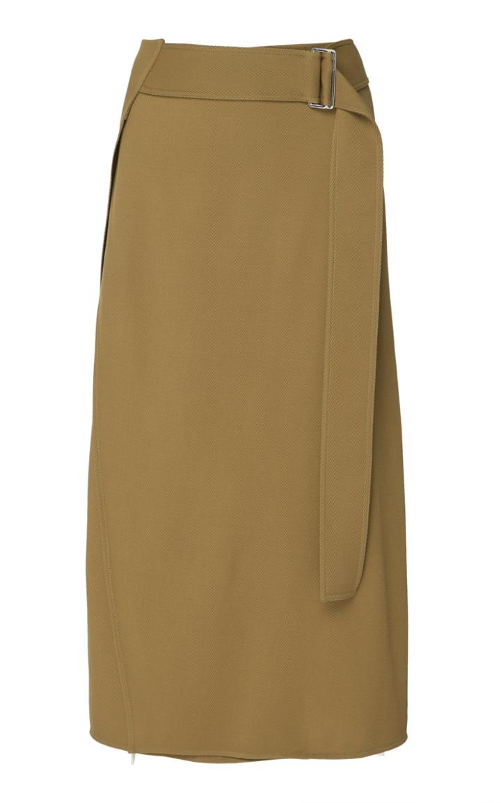 Victoria Beckham Belted Virgin Wool Midi Skirt