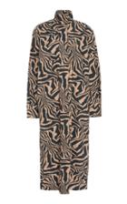 Ganni Leopard Mock Neck Poplin Midi Dress