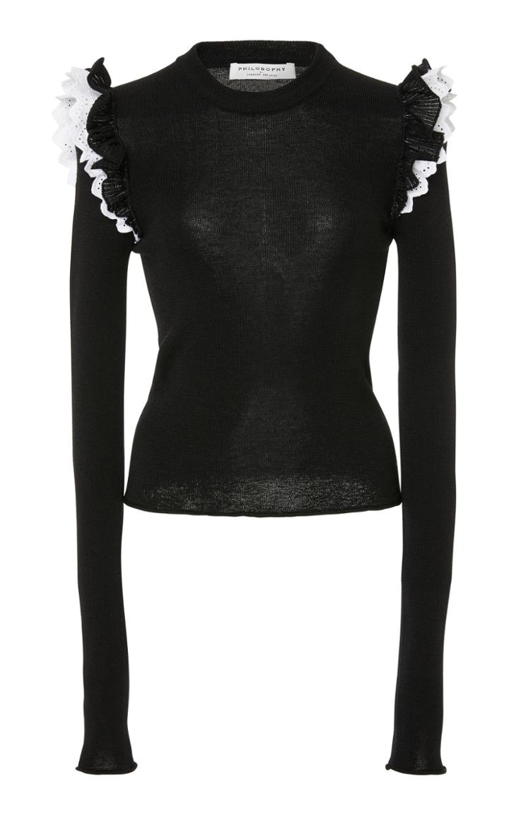 Philosophy Di Lorenzo Serafini Contrast Ruffled Shoulder Wool Pullover