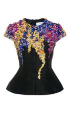 Oscar De La Renta Embellished Wool And Silk-blend Top