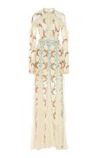 Costarellos Frilled Embroidered Lace Godet Gown