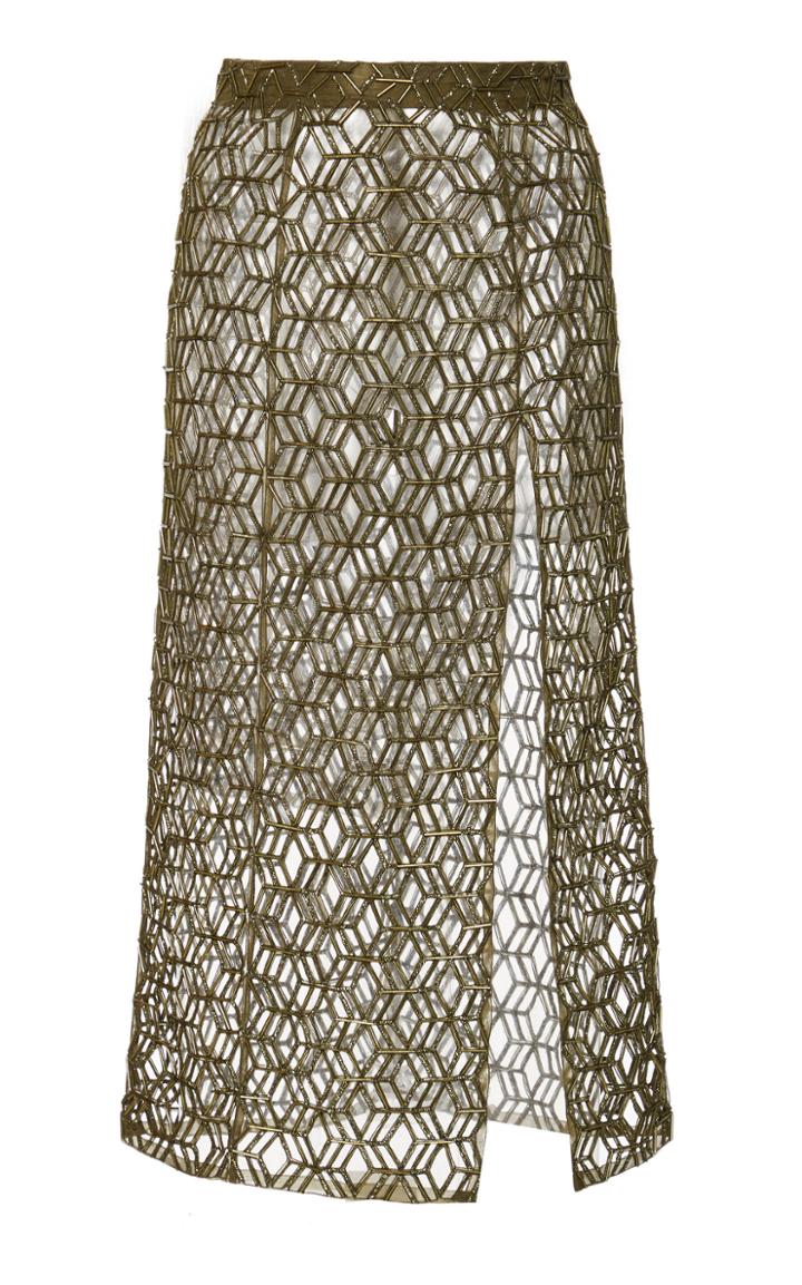 Moda Operandi Alitte Geometric Embroidered Cut Silk Skirt Size: 0