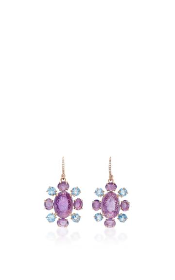 Bounkit Carved Amethyst And Blue Quartz Earrings