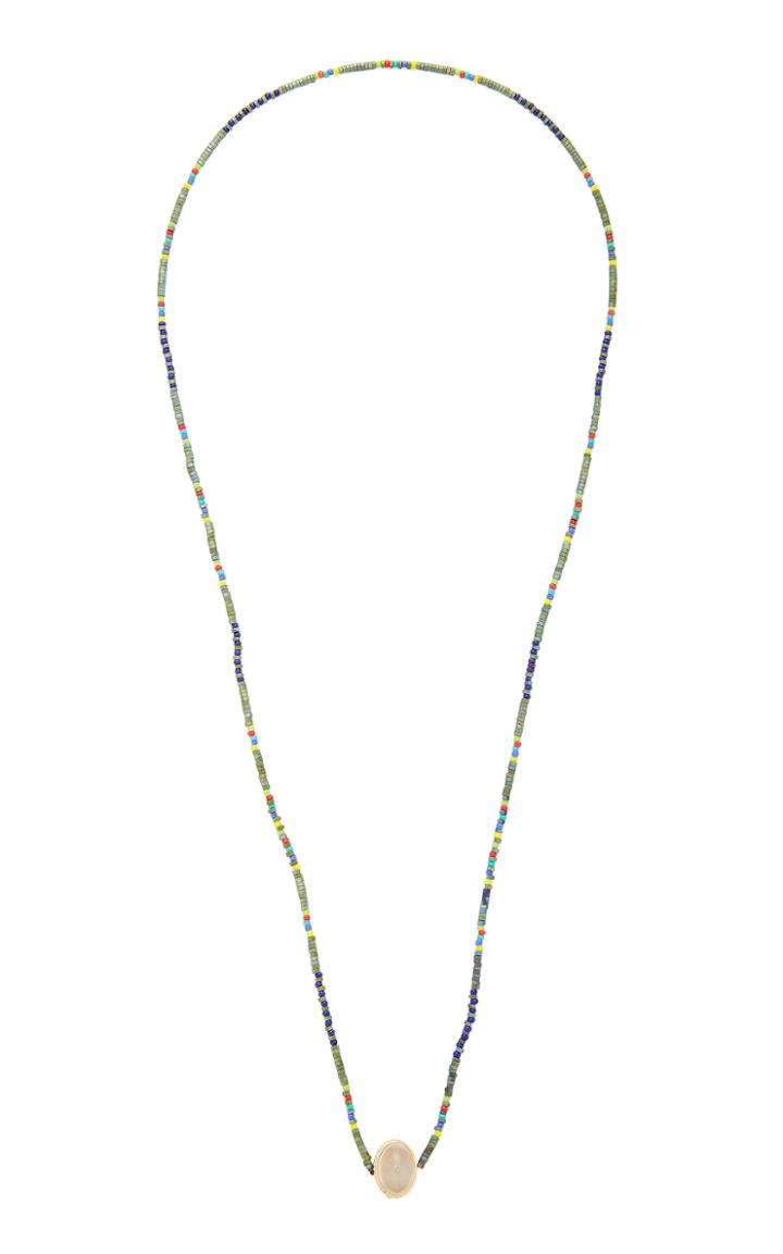 Moda Operandi Luis Morais Yellow Gold Ribbed Oval Atlantis Trident Symbol Necklace