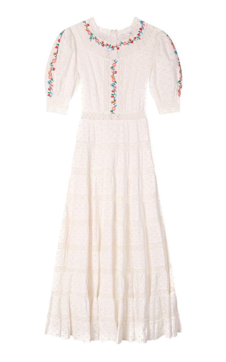 Rixo Skylar Embroidered Broderie Anglaise Cotton Midi Dress