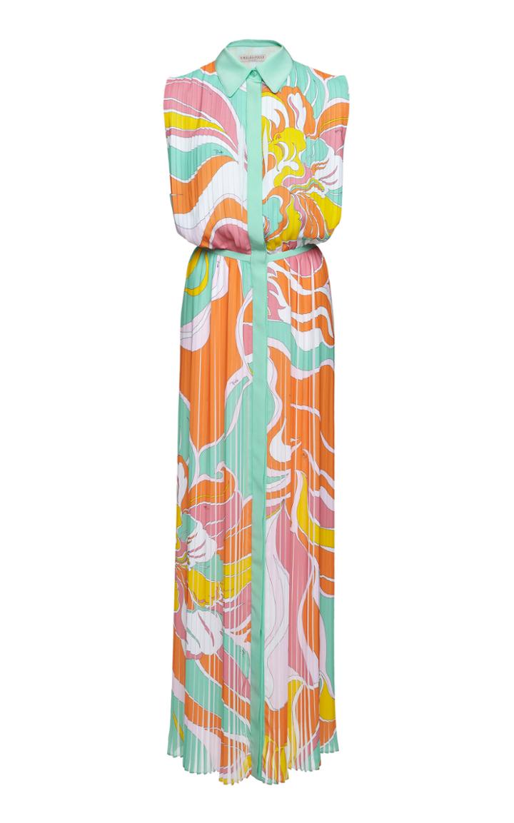 Emilio Pucci Pleated Silk-blend Sleeveless Shirt Dress