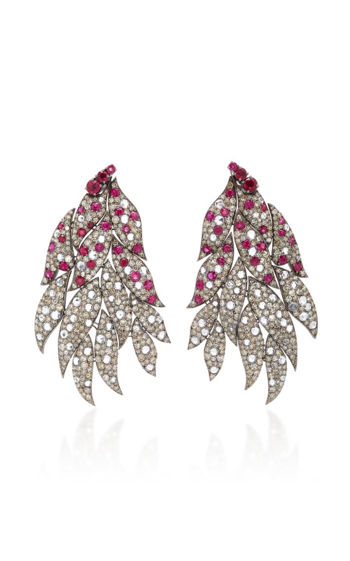 Sanjay Kasliwal One-of-a-kind Diamond And Ruby Feather Earrings
