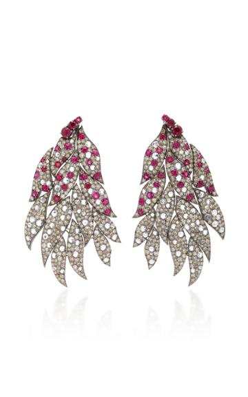Sanjay Kasliwal One-of-a-kind Diamond And Ruby Feather Earrings