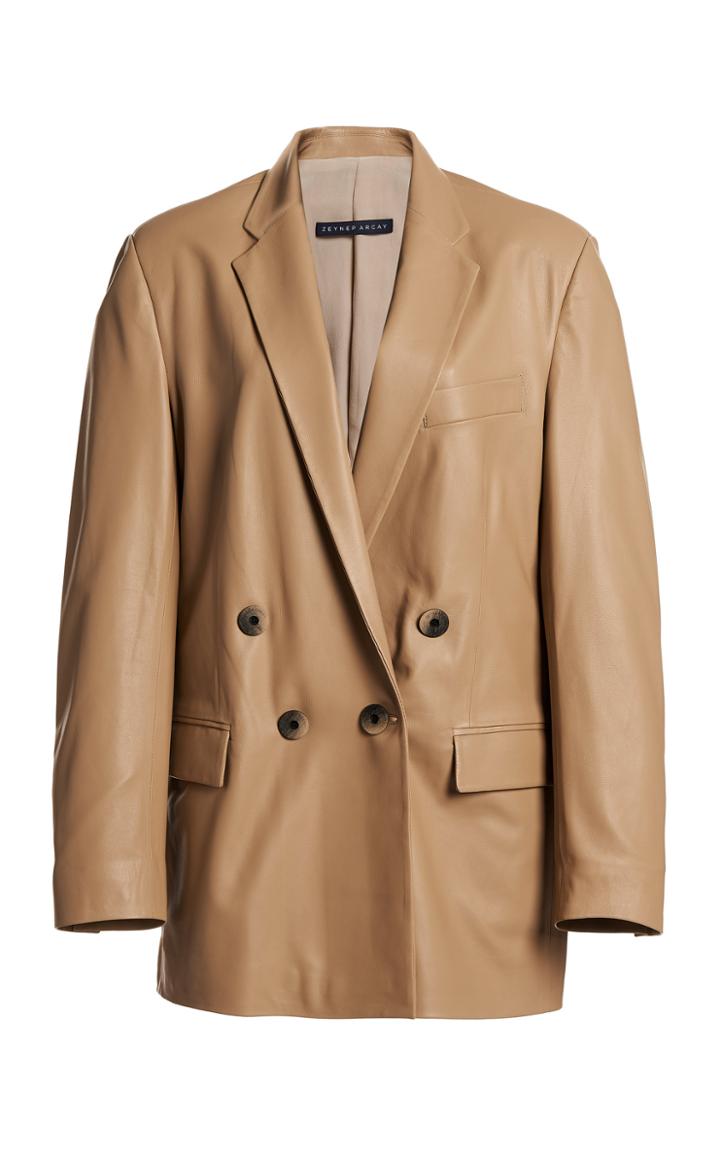 Moda Operandi Zeynep Aray Double-breasted Leather Blazer