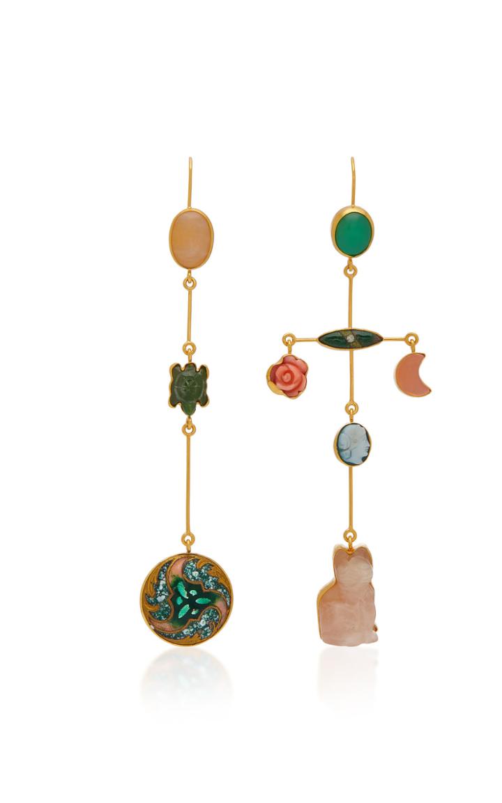 Grainne Morton Cross Mismatched Gold-tone Drop Earrings