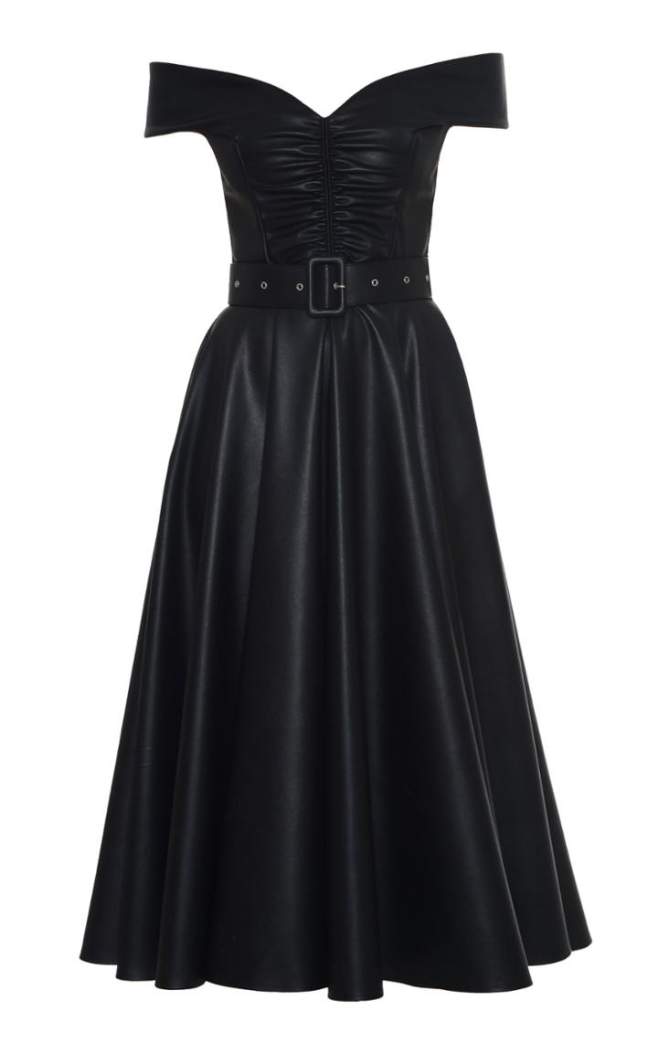 Moda Operandi Anouki Bardot Shoulder Vegan Leather Flare Dress