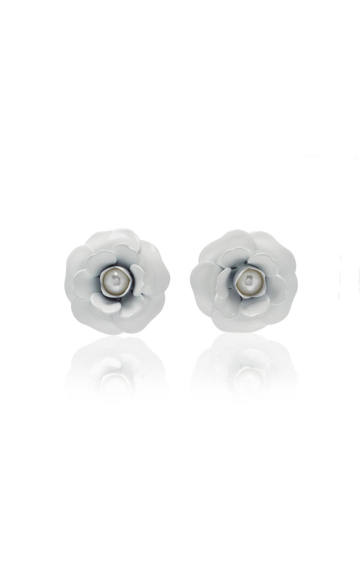 Alessandra Rich White Rose Earrings With Pearl
