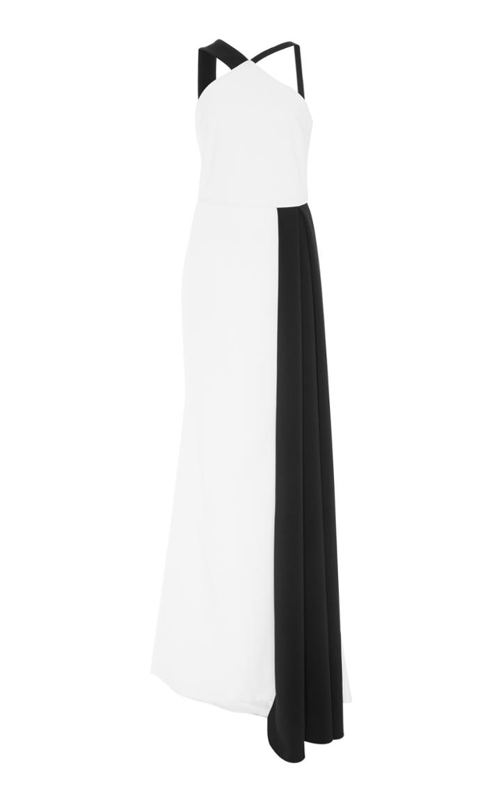 Christian Siriano Textured Crepe Halter Two Tone Gown