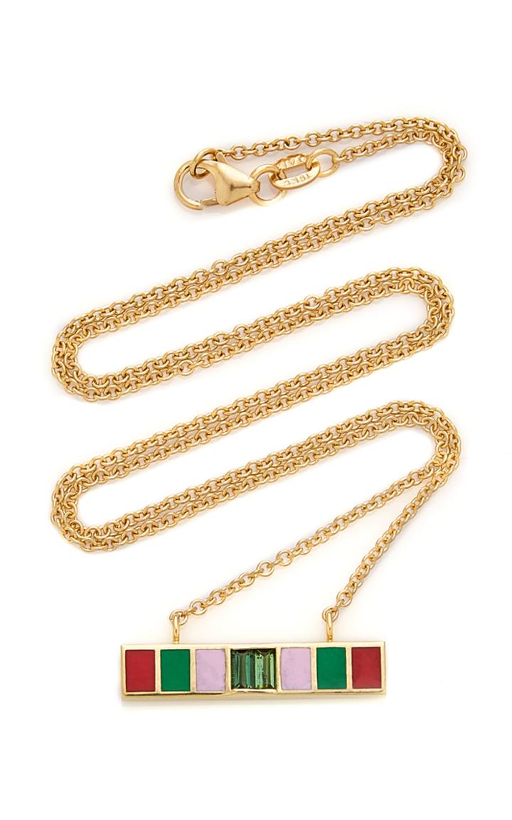 Sig Ward 18k Gold Enamel And Green Sapphire Necklace
