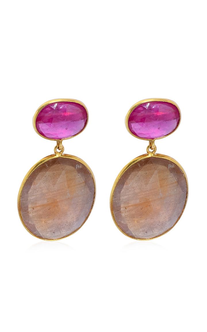 Bahina Ruby, Sapphire 18k Yellow Gold Earrings