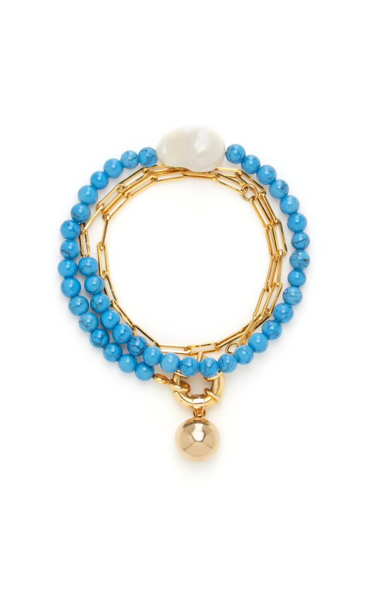 Timeless Pearly Gold-plated, Agate And Pearl Bracelet