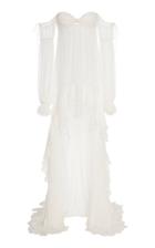 Jonathan Simkhai Embroidered Chiffon Off Shoulder Puff Sleeve Gown
