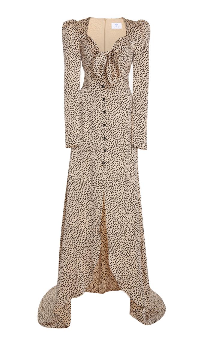 Rebecca De Ravenel M'o Exclusive Tie-front Polka-dot Silk-charmeuse Gown