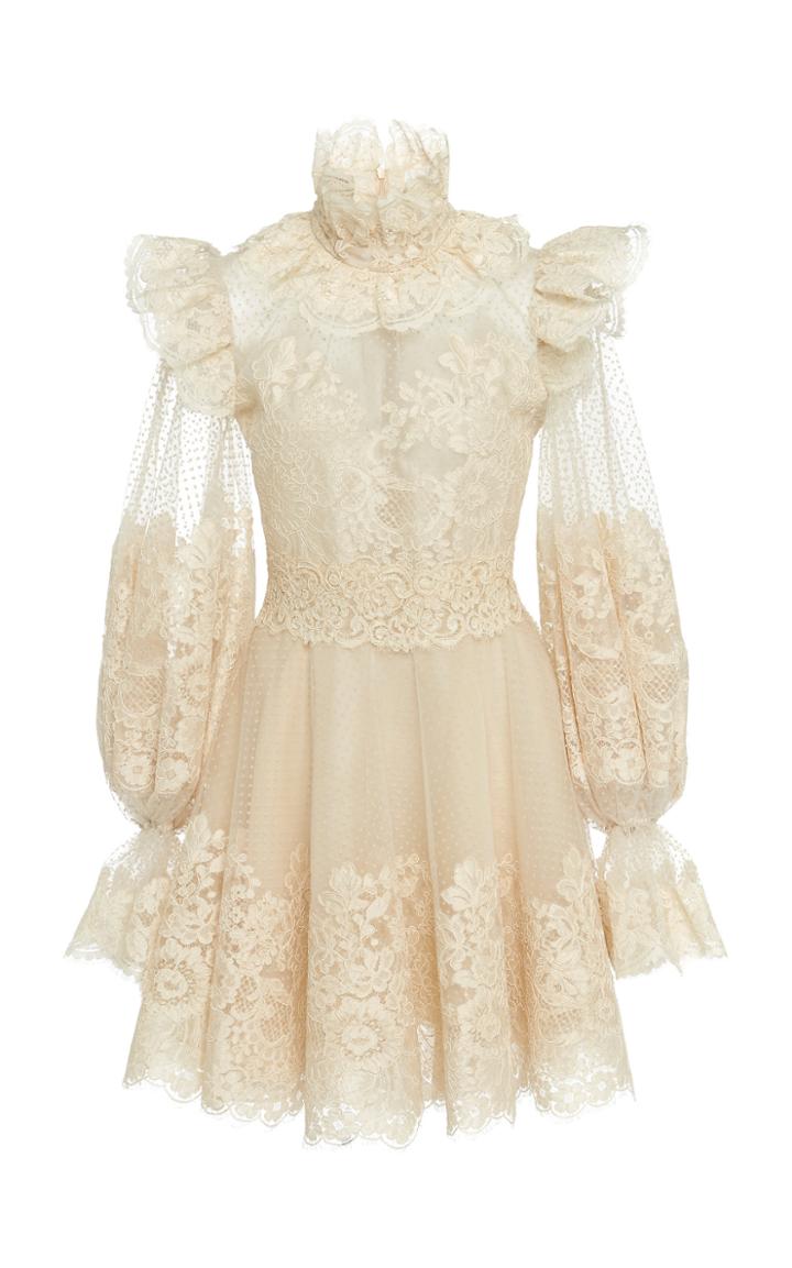 Zimmermann Espionage Flocked Ruffled Lace Mini Dress