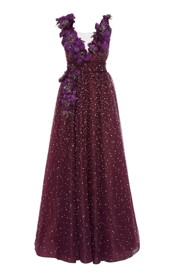 Moda Operandi Marchesa Floral-embellished Organza Gown Size: 0