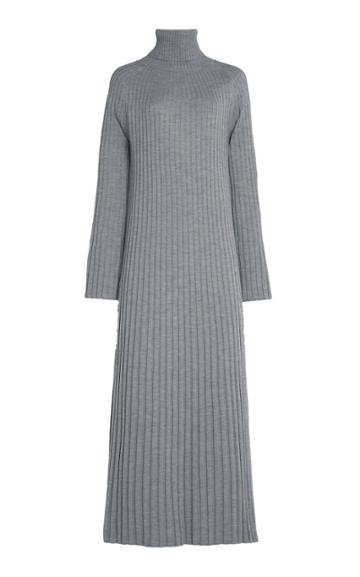Loulou Studio Oristano Ribbed Merino Wool Turtleneck Maxi Dress
